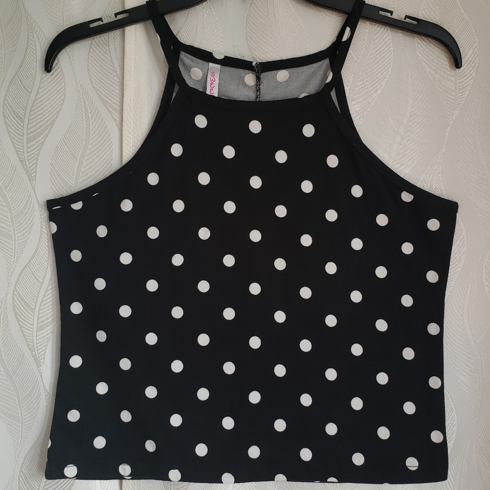 Black And White Polka Dot Halter Crop Top